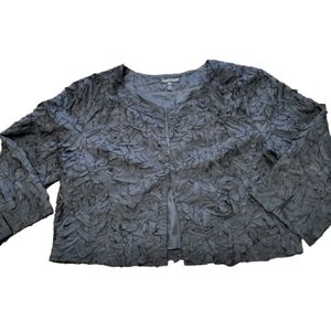 Eileen Fisher Silk Crinkle Crop Shrug Black Hook Closure Women's Medium‎